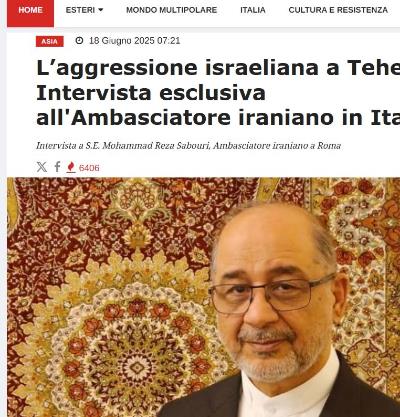 Intervista di S.E. Mohammad Reza Sabouri Ambasciatore della R.I.dell’ Iran  ad AntiDiplomatico